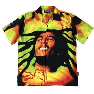 Bob Marley Vintage Black Dragonfly Button Front Short Sleeve Shirt Size Medium